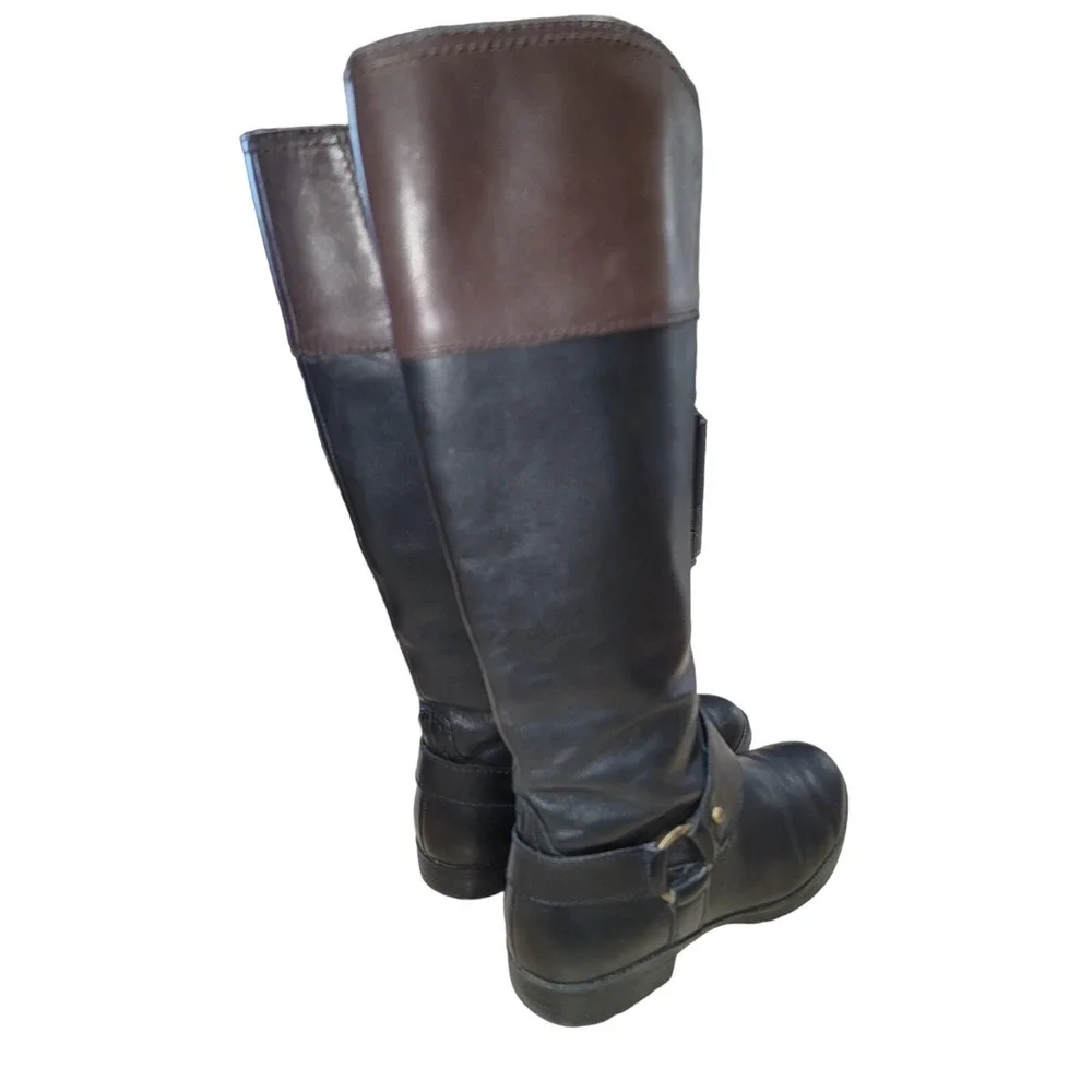 Ralph Lauren Sulita Womens Black Brown Leather Knee High Riding Boots Sz 6 B